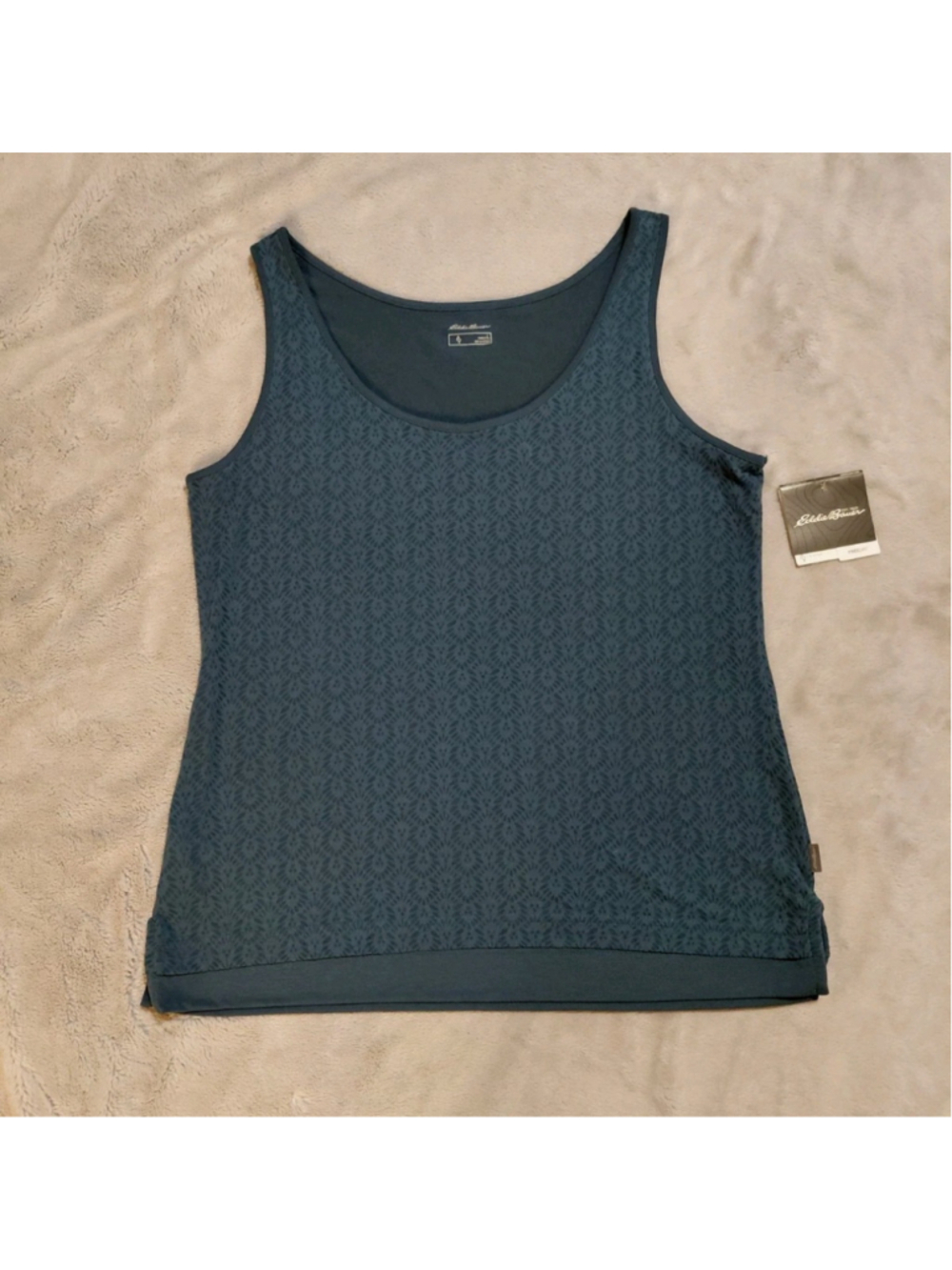 Eddie Bauer Womens Blue Cotton Blend Lace Double Layer Slim Tank Top Large NWT